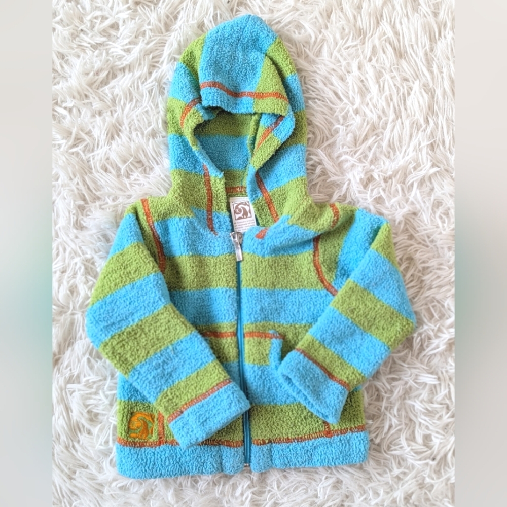 Kashwere chinchilla yarn blue and green sweater size 6-12 months